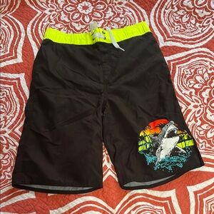 Black Swim Shorts with Shark Print
